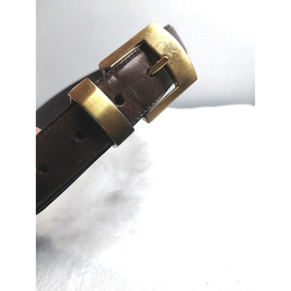 Fossil Mens Brown Leather Belt Brass Buckle Made in USA Vintage Size 34‎